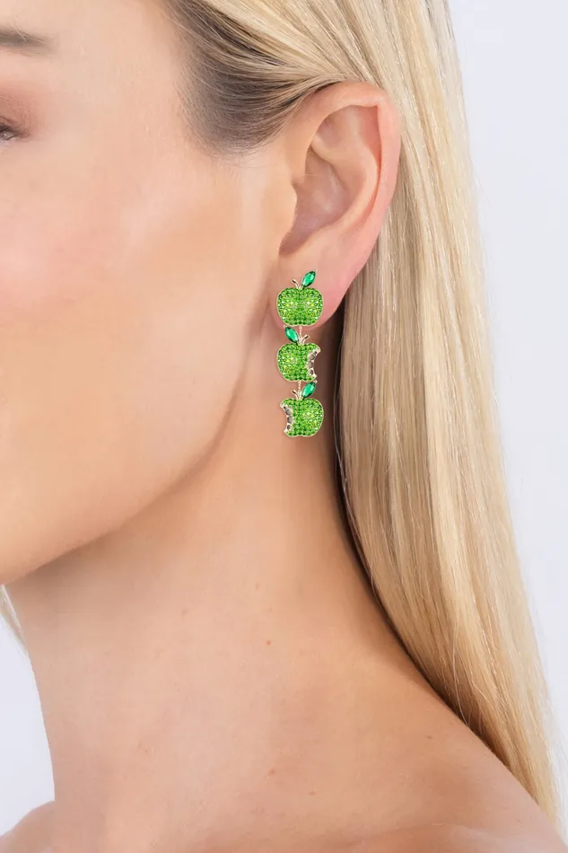 Eye Candy LA Earrings Green Apple 18K Gold Plated CZ Drop Earrings