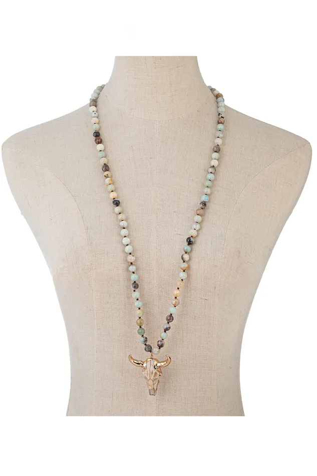 Eye Candy LA Necklaces Owen Amazonite Bull Pendant Necklace