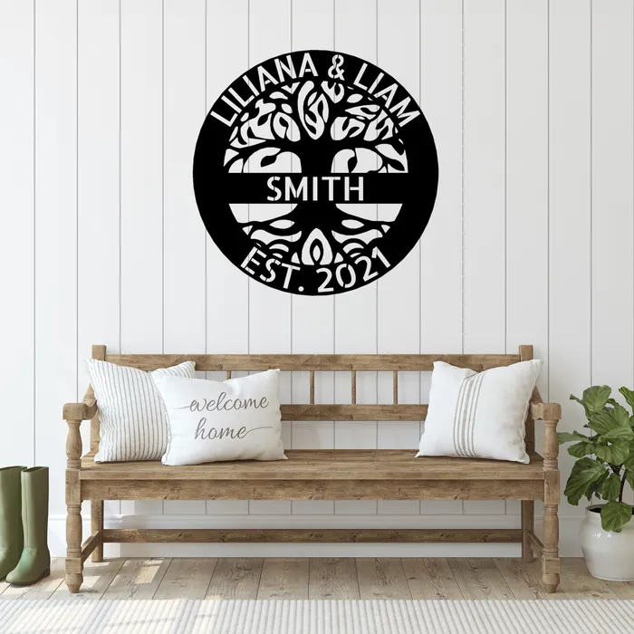 Family Tree Wall Art Custom Metal Sign Custom Text Ring and Banner My Easy Monogram Rings Family Tree Wall Art Custom Metal Sign Custom Text Ring and Banner My Easy Monogram Rings