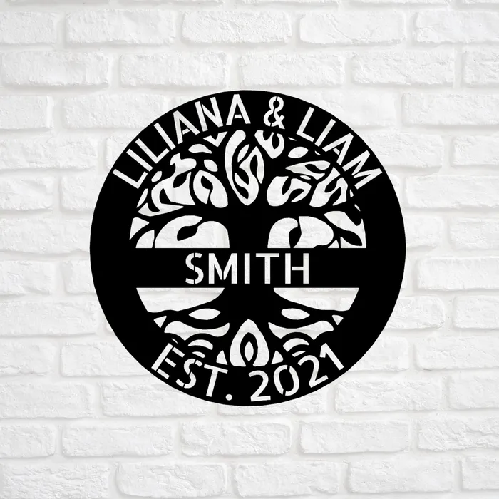 Family Tree Wall Art Custom Metal Sign Custom Text Ring and Banner My Easy Monogram Rings