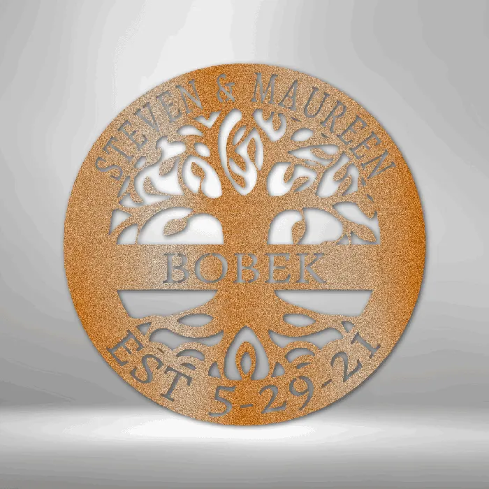 Family Tree Wall Art Custom Metal Sign Custom Text Ring and Banner My Easy Monogram Rings