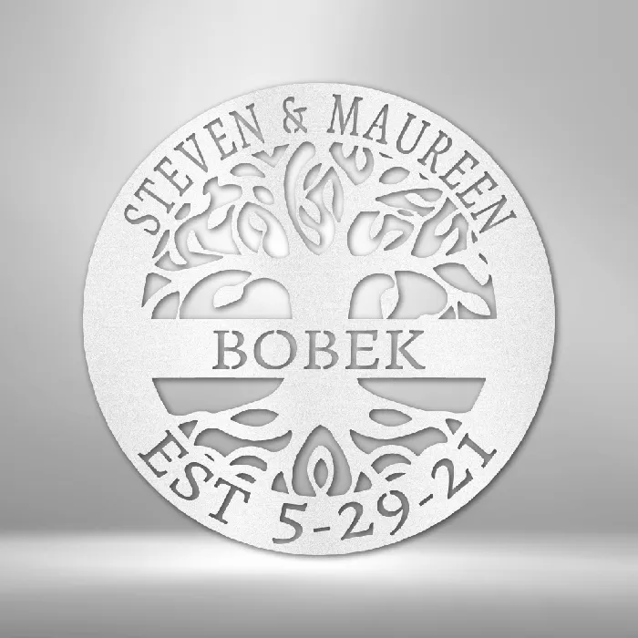 Family Tree Wall Art Custom Metal Sign Custom Text Ring and Banner My Easy Monogram Rings