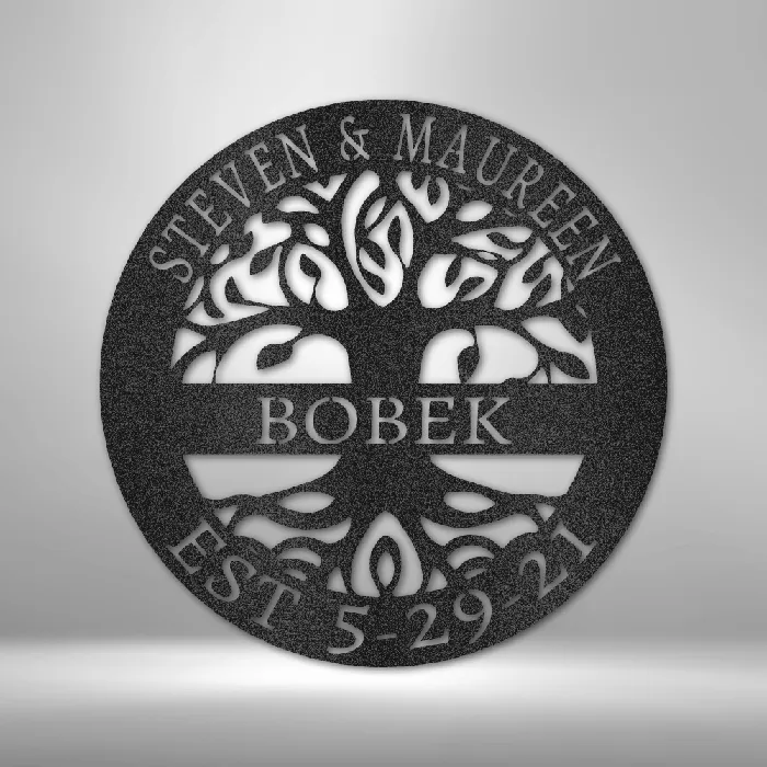 Family Tree Wall Art Custom Metal Sign Custom Text Ring and Banner My Easy Monogram Rings