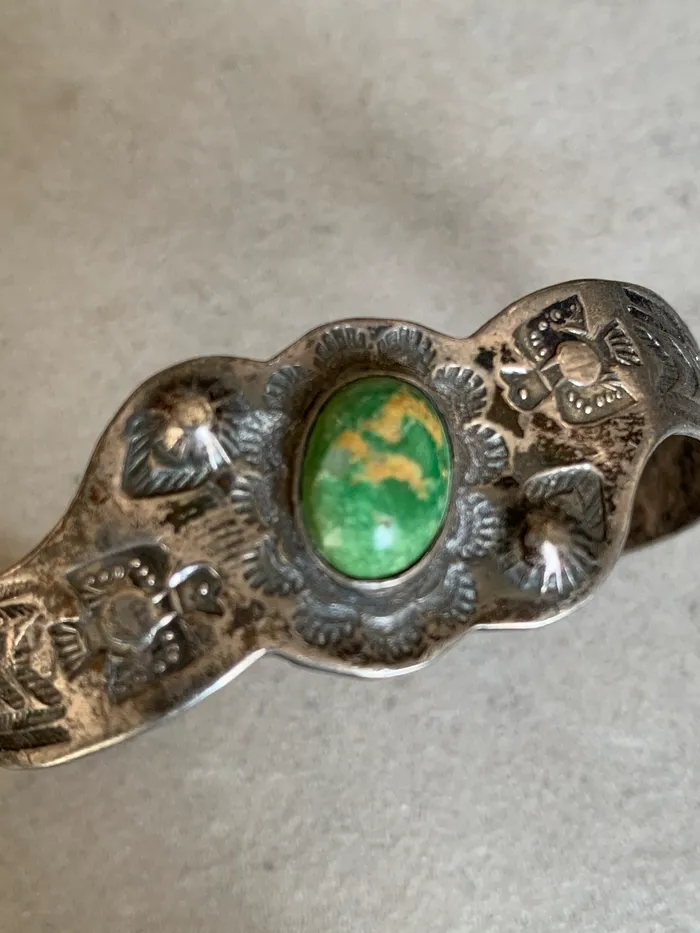 Fred Harvey Era Sterling Turquoise Bracelet Crown Jewels Coin Bracelets