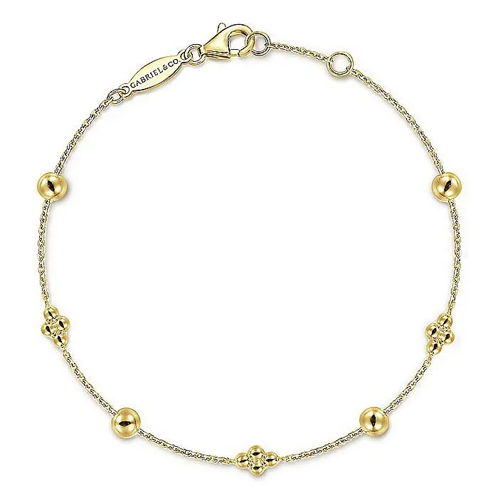 GABRIEL CO Bracelets Gabriel 14K Yellow Gold 7 Solid Station Cable Link Fashion Bracelet GABRIEL CO Bracelets Gabriel 14K Yellow Gold 7 Solid Station Cable Link Fashion Bracelet