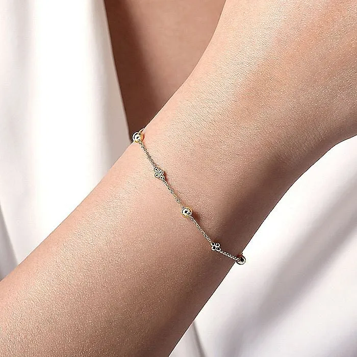 GABRIEL CO Bracelets Gabriel 14K Yellow Gold 7 Solid Station Cable Link Fashion Bracelet GABRIEL CO Bracelets Gabriel 14K Yellow Gold 7 Solid Station Cable Link Fashion Bracelet
