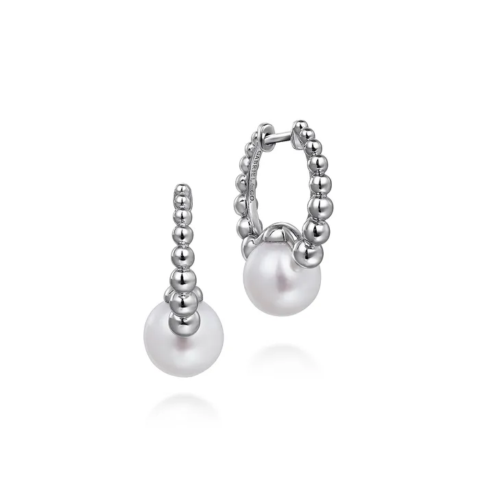 GABRIEL CO Earrings Gabriel Sterling Silver 144ctw Fancy Hoop Style Earrings Featuring White Freshwater Pearls GABRIEL CO Earrings Gabriel Sterling Silver 144ctw Fancy Hoop Style Earrings Featuring White Freshwater Pearls