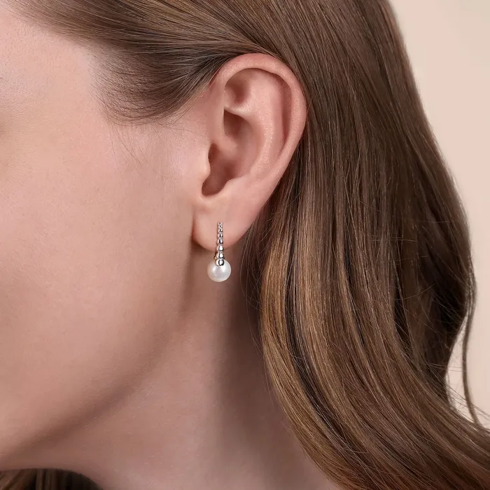 GABRIEL CO Earrings Gabriel Sterling Silver 144ctw Fancy Hoop Style Earrings Featuring White Freshwater Pearls GABRIEL CO Earrings Gabriel Sterling Silver 144ctw Fancy Hoop Style Earrings Featuring White Freshwater Pearls