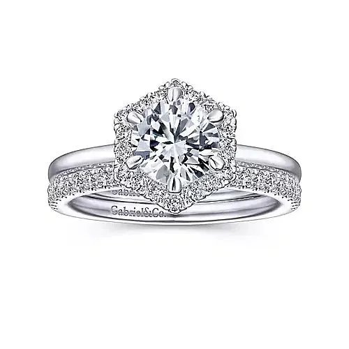 Gabriel Contemporary Collection 14K White Gold 15ctw Round Halo Style Diamond SemiMount Engagement Ring GABRIEL CO Rings Gabriel Contemporary Collection 14K White Gold 15ctw Round Halo Style Diamond SemiMount Engagement Ring GABRIEL CO Rings