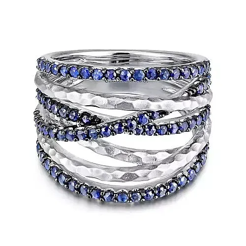 Gabriel Sterling Silver 109ctw Ribbon Style Sapphires Ring GABRIEL CO Rings Gabriel Sterling Silver 109ctw Ribbon Style Sapphires Ring GABRIEL CO Rings