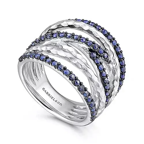 Gabriel Sterling Silver 109ctw Ribbon Style Sapphires Ring GABRIEL CO Rings Gabriel Sterling Silver 109ctw Ribbon Style Sapphires Ring GABRIEL CO Rings