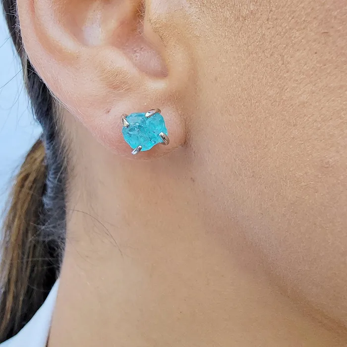 Genuine Raw Apatite Stud Earrings Uniquelan Jewelry Earrings