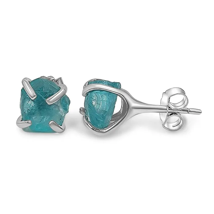 Genuine Raw Apatite Stud Earrings Uniquelan Jewelry Earrings Genuine Raw Apatite Stud Earrings Uniquelan Jewelry Earrings