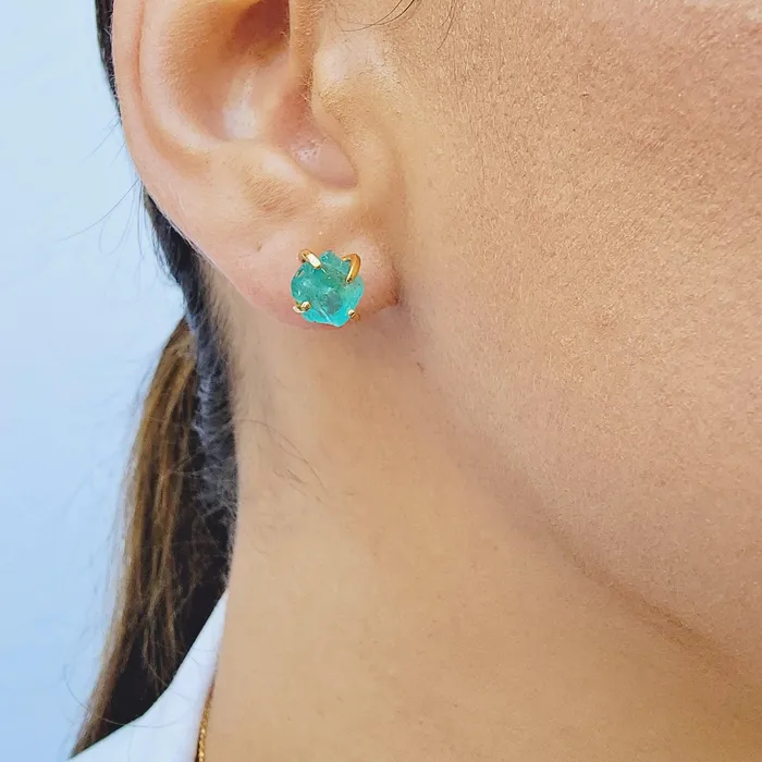 Genuine Raw Apatite Stud Earrings Uniquelan Jewelry Earrings Genuine Raw Apatite Stud Earrings Uniquelan Jewelry Earrings