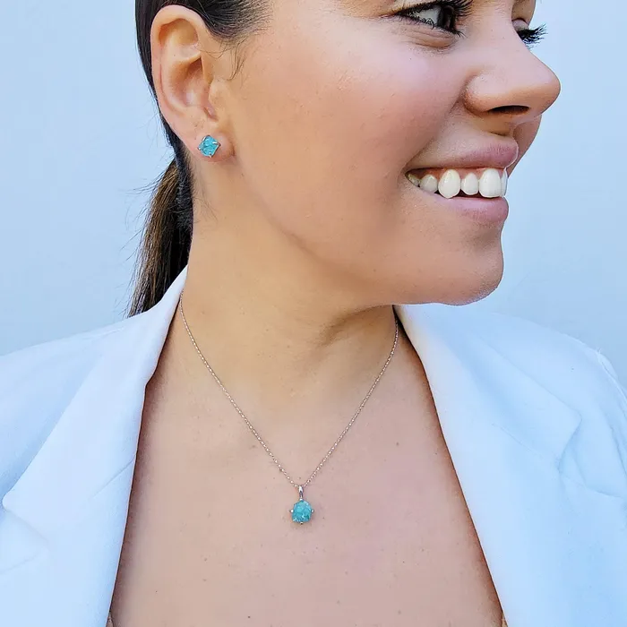 Genuine Raw Apatite Stud Earrings Uniquelan Jewelry Earrings Genuine Raw Apatite Stud Earrings Uniquelan Jewelry Earrings
