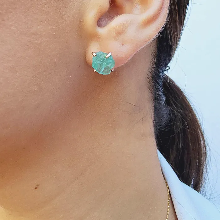 Genuine Raw Apatite Stud Earrings Uniquelan Jewelry Earrings Genuine Raw Apatite Stud Earrings Uniquelan Jewelry Earrings