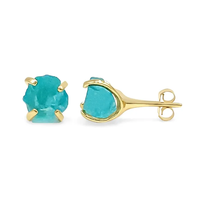 Genuine Raw Apatite Stud Earrings Uniquelan Jewelry Earrings Genuine Raw Apatite Stud Earrings Uniquelan Jewelry Earrings
