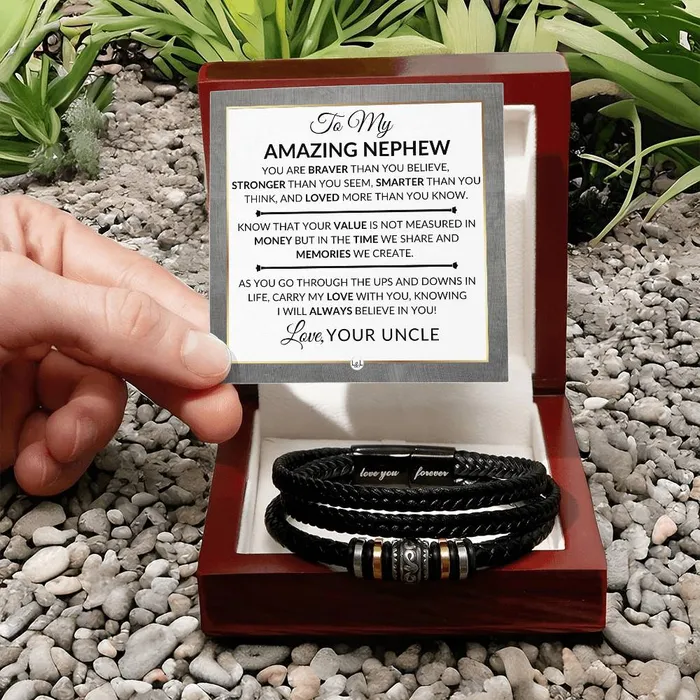 Gift For My Nephew From Uncle Carry My Love With You Mens Braided Leather Bracelet Great As A Christmas Gift or A Birthday Present For Him ShineOn Fulfillment Bracelets