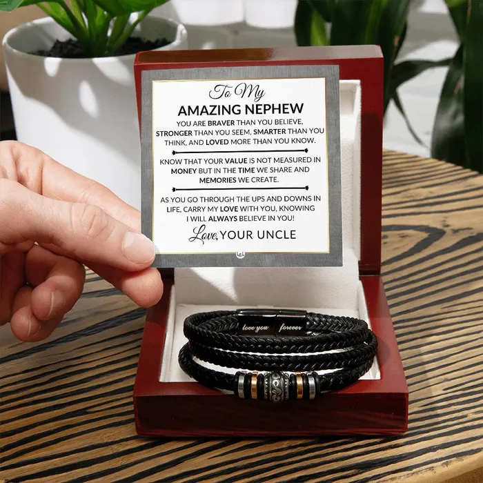 Gift For My Nephew From Uncle Carry My Love With You Mens Braided Leather Bracelet Great As A Christmas Gift or A Birthday Present For Him ShineOn Fulfillment Bracelets
