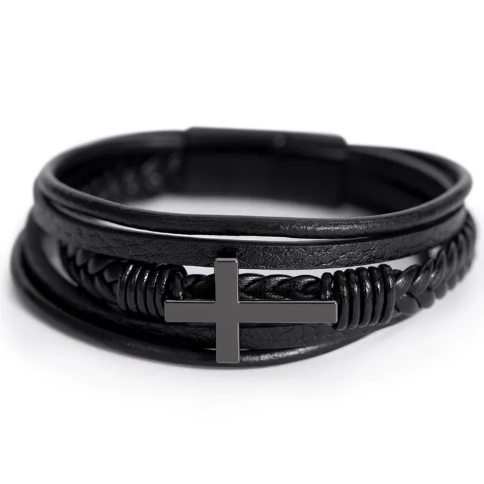 Gift For Nephew From Aunt Never Forget Your Way Home Mens Braided Leather Bracelet with Cross Christmas Gift or A Birthday Present For Him ShineOn Fulfillment Bracelets