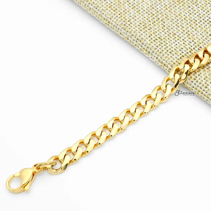 Glitters 18K Gold IP Stainless Steel Beveled Cuban Chain Bracelet 7mm Width Bracelets Glitters 18K Gold IP Stainless Steel Beveled Cuban Chain Bracelet 7mm Width Bracelets
