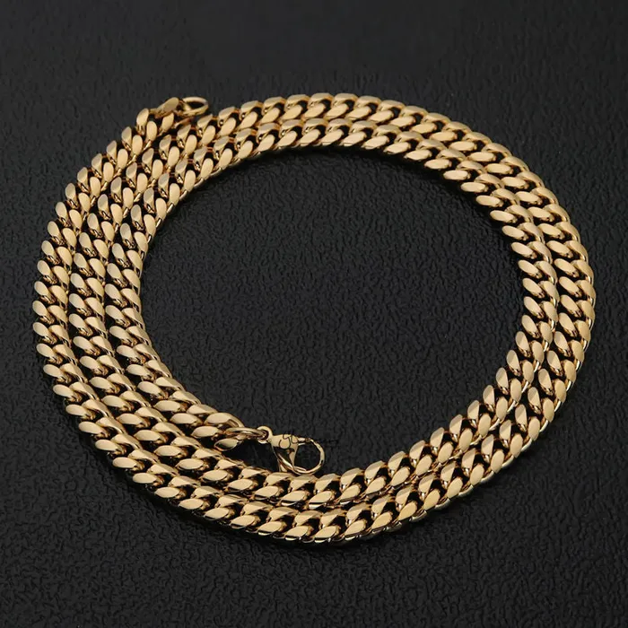Glitters 18K Gold Plated Stainless Steel Miami Cuban Curb Chain Necklace 6mm Width Necklaces