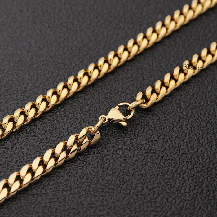 Glitters 18K Gold Plated Stainless Steel Miami Cuban Curb Chain Necklace 6mm Width Necklaces
