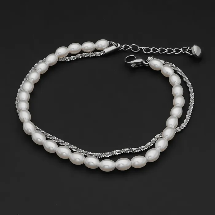 Glitters Bracelets Double Layered Womens Bracelet Silver