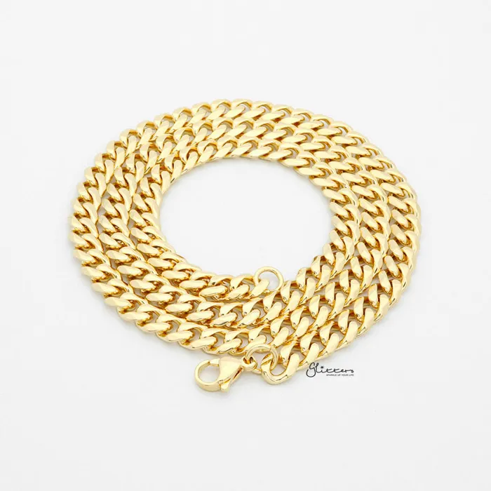 Glitters Bracelets Gold IP Stainless Steel Beveled Cuban Chain Necklaces 7mm width