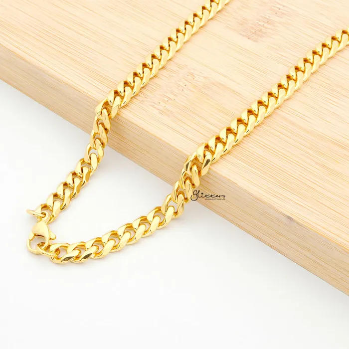 Glitters Bracelets Gold IP Stainless Steel Beveled Cuban Chain Necklaces 7mm width