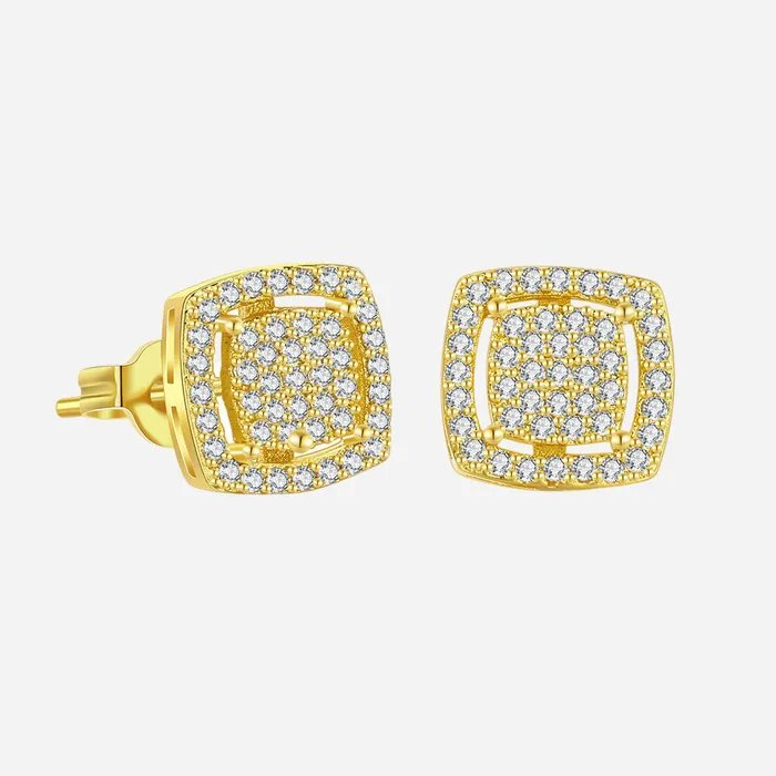 Glitters CZ Paved Square Stud Earrings Gold Earrings