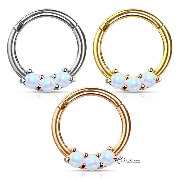 Glitters Earrings 316L Surgical Steel 3Opal Set Hinged Segment Hoop Rings