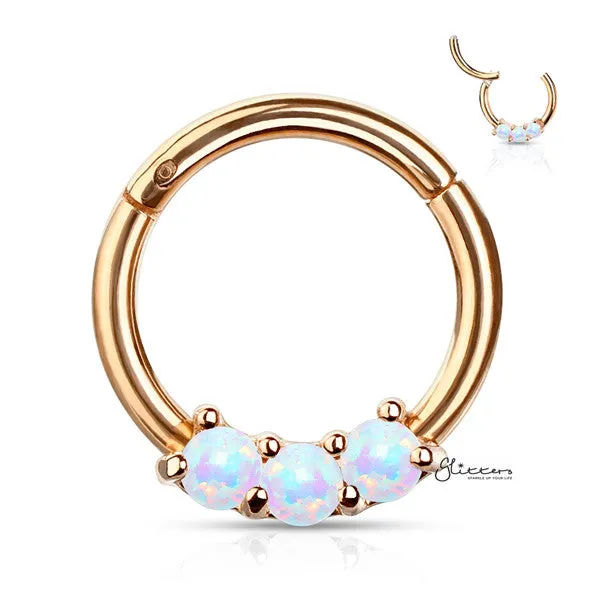 Glitters Earrings 316L Surgical Steel 3Opal Set Hinged Segment Hoop Rings