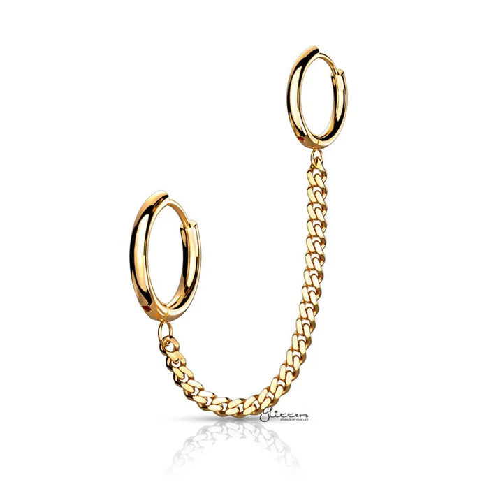 Glitters Earrings 316L Surgical Steel Chain Linked Ear Huggie Hoops Gold
