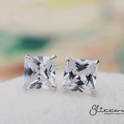 Glitters Earrings 925 Sterling Silver Martini Stud Earring with Square Cubic Zirconia3mm 4mm 5mm 6mm Glitters Earrings 925 Sterling Silver Martini Stud Earring with Square Cubic Zirconia3mm 4mm 5mm 6mm
