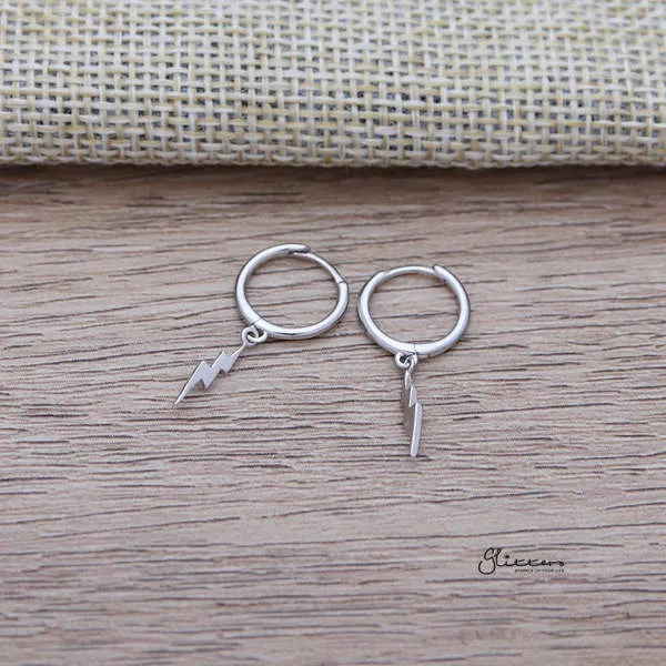 Glitters Earrings 925 Sterling Silver OneTouch Hoop Earrings with Dangle Lightning