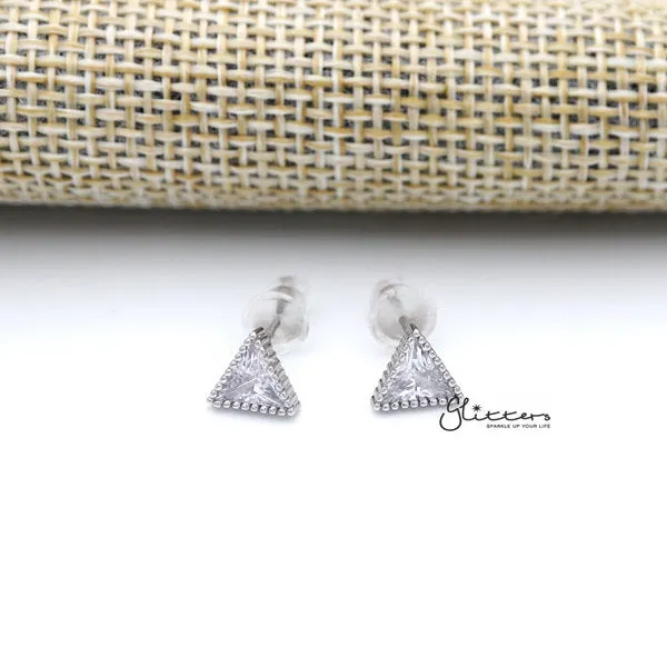 Glitters Earrings 925 Sterling Silver Triangle Cubic Zirconia Stud Earrings