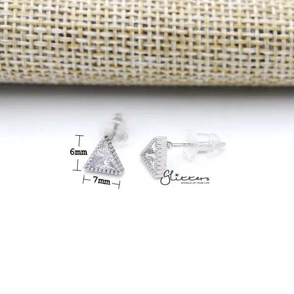 Glitters Earrings 925 Sterling Silver Triangle Cubic Zirconia Stud Earrings