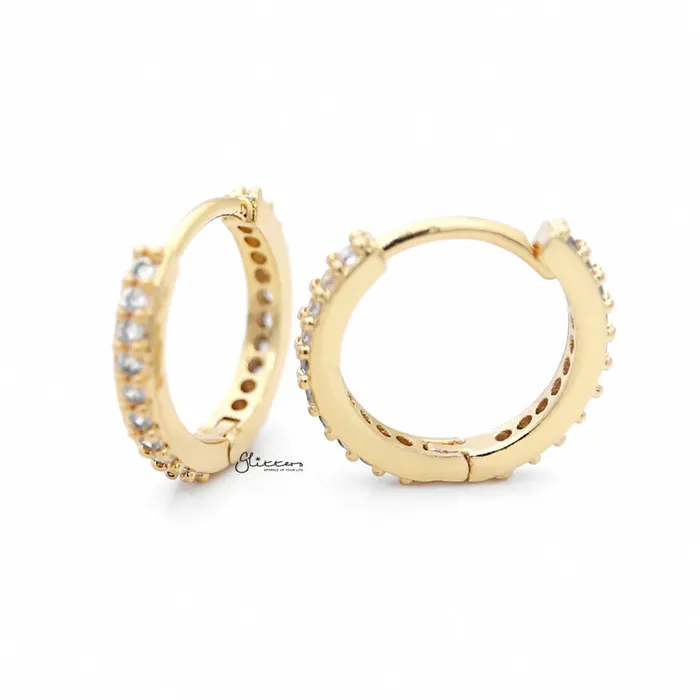 Glitters Earrings CZ Paved Classic Huggie Hoop Earrings Gold