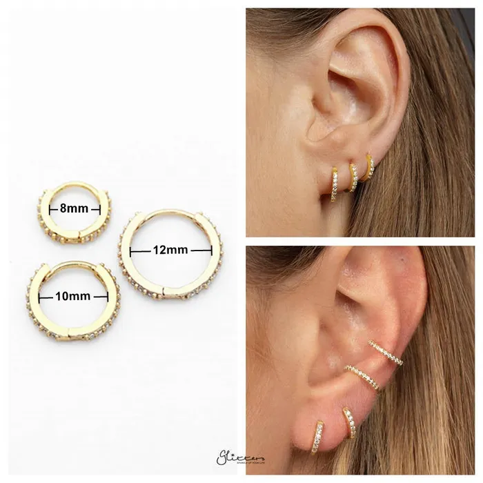 Glitters Earrings CZ Paved Classic Huggie Hoop Earrings Gold