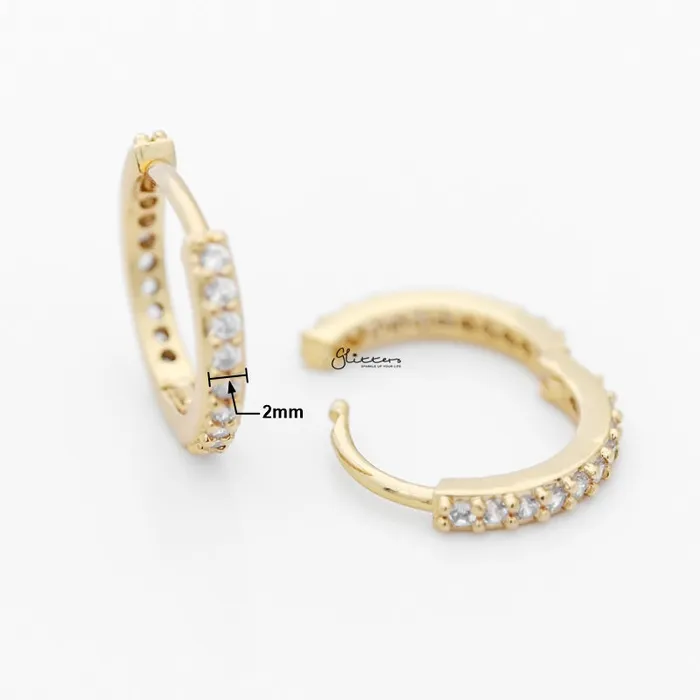 Glitters Earrings CZ Paved Classic Huggie Hoop Earrings Gold