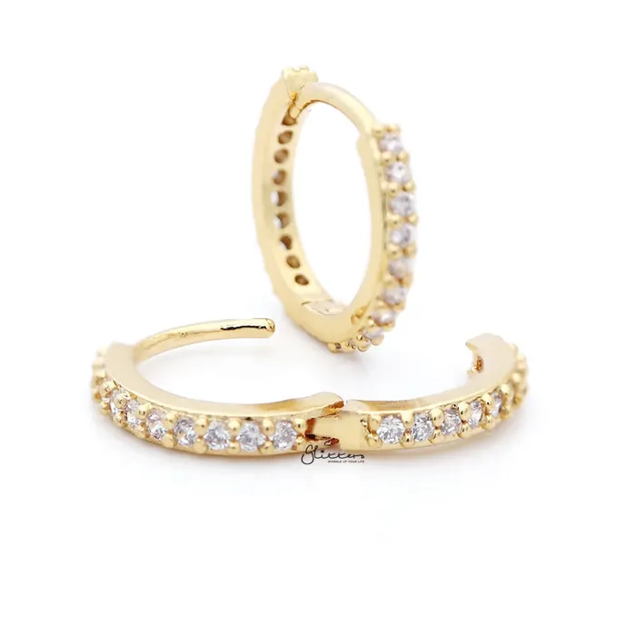Glitters Earrings CZ Paved Classic Huggie Hoop Earrings Gold