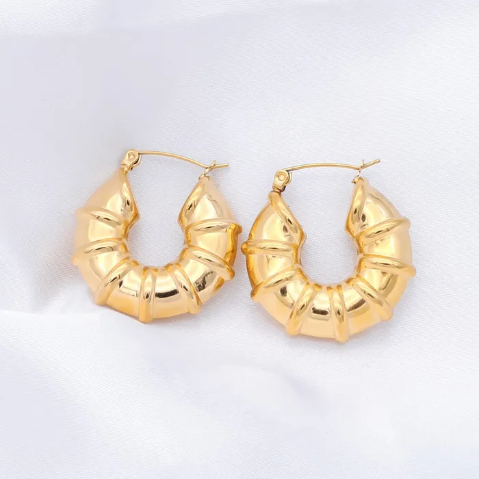 Glitters Earrings Stainless Steel Bamboo Hoop Earrings Gold
