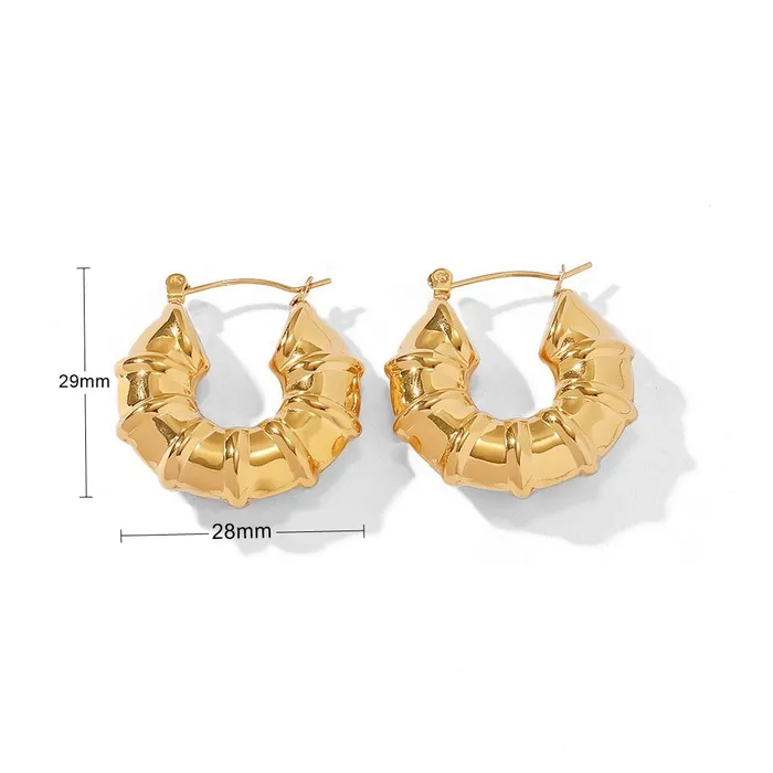 Glitters Earrings Stainless Steel Bamboo Hoop Earrings Gold