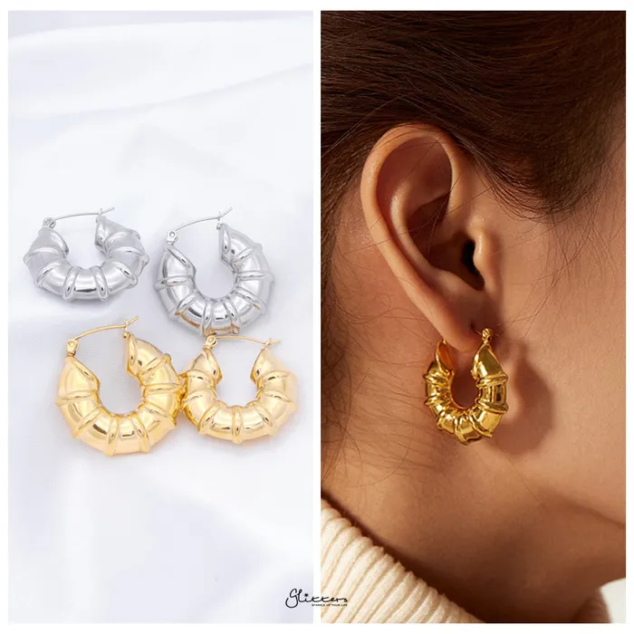 Glitters Earrings Stainless Steel Bamboo Hoop Earrings Gold