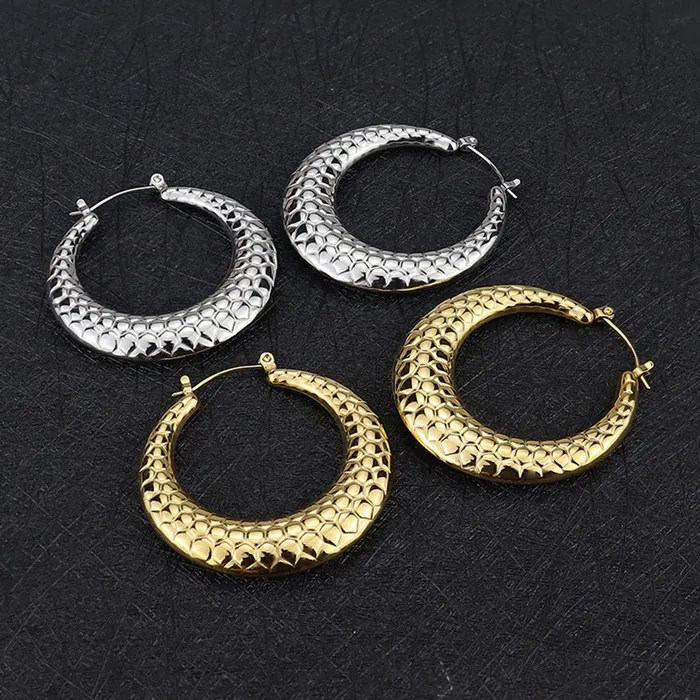 Glitters Earrings Stainless Steel Chunky Hoop Earrings Silver