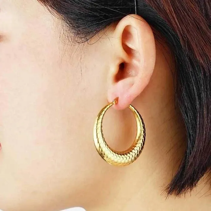 Glitters Earrings Stainless Steel Chunky Hoop Earrings Silver