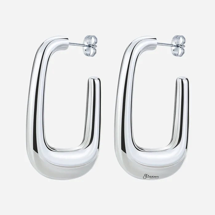 Glitters Earrings Stainless Steel Chunky U Shape Earrings Silver