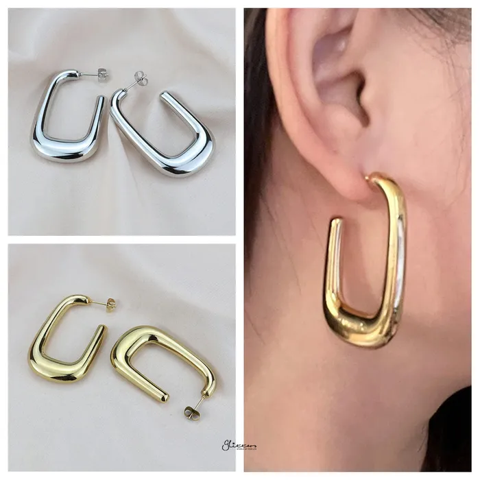 Glitters Earrings Stainless Steel Chunky U Shape Earrings Silver