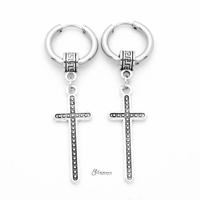 Glitters Earrings Stainless Steel Huggie Hoop Earrings with Cross Charm